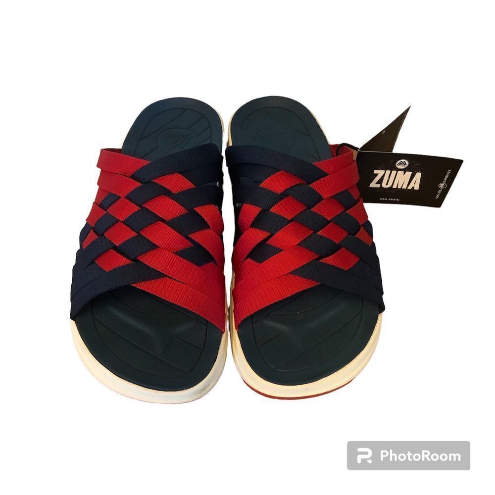 Malibu Zuma Sandals Men's Size 13 Blue And Red Vegan Flip Flops